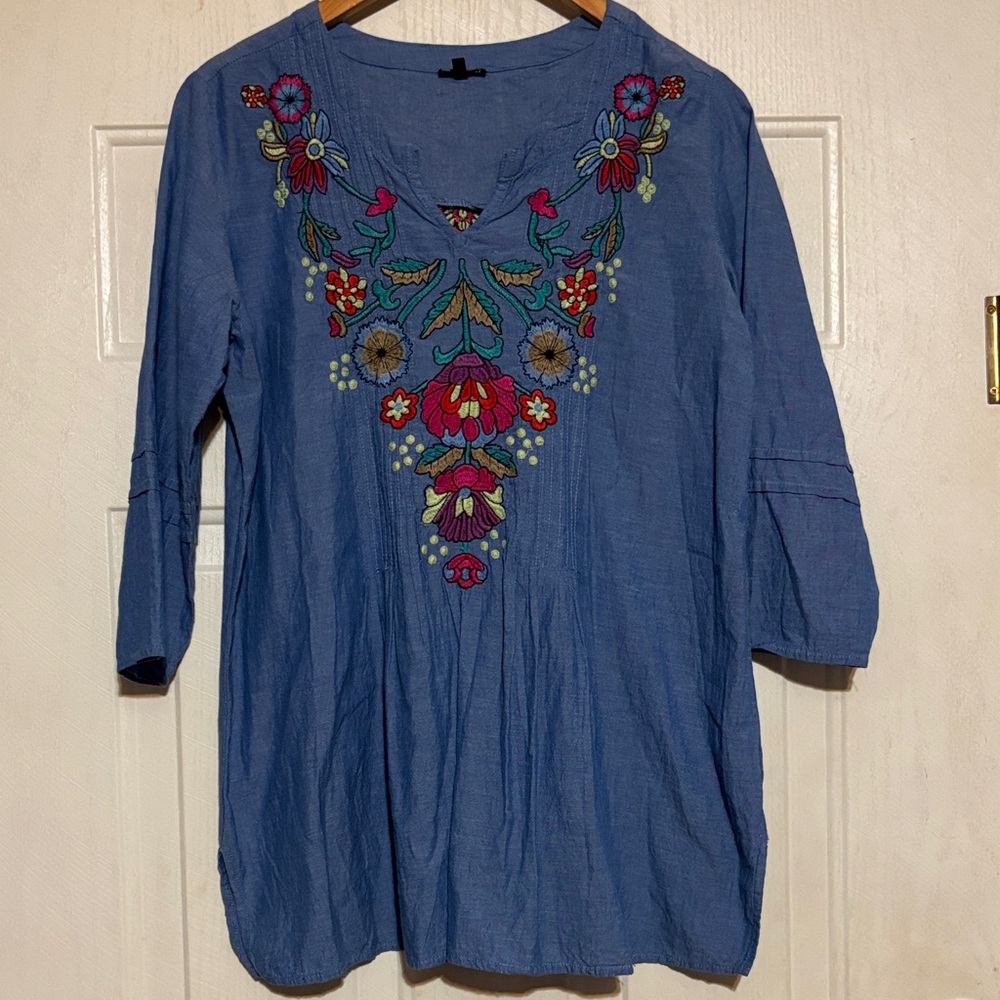 Hannah Blue Embroidered Blouse